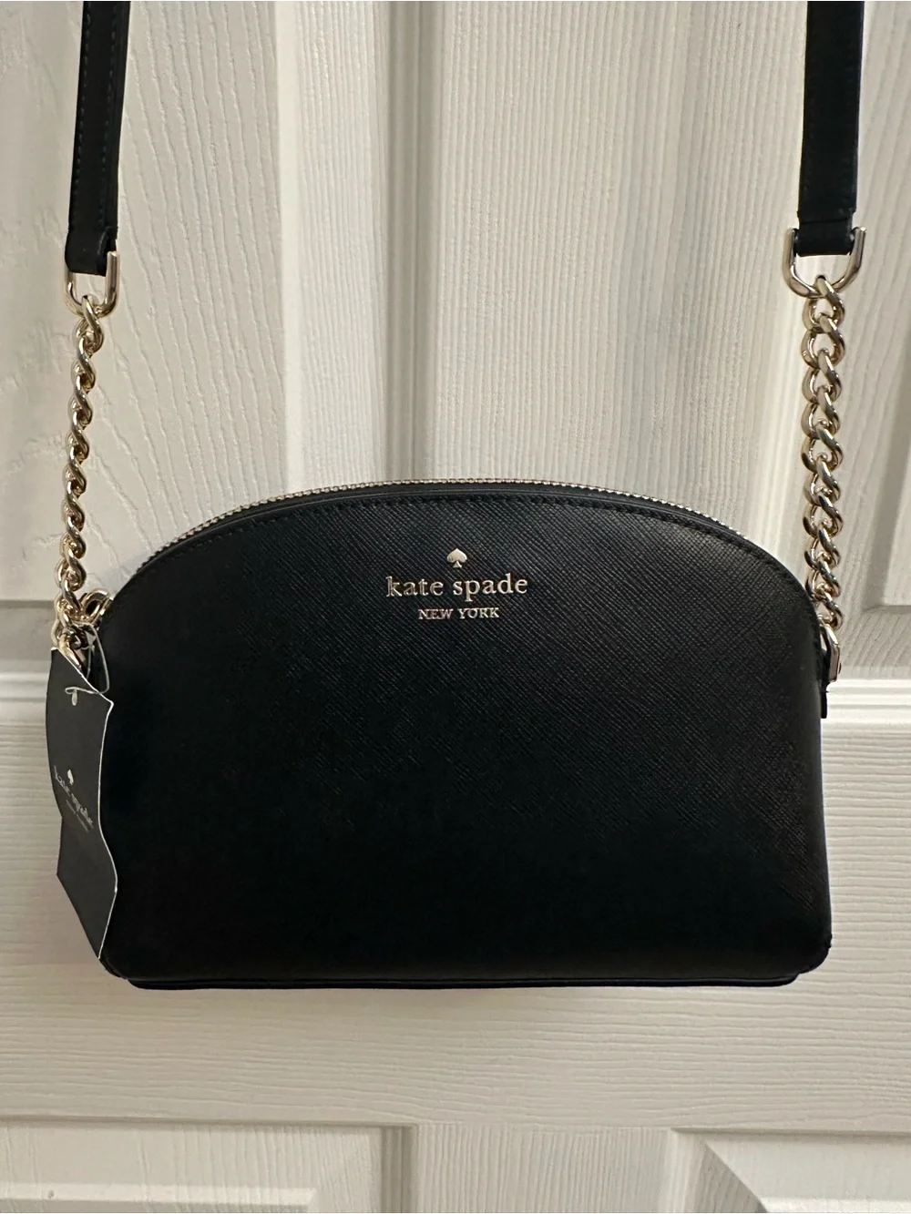 kate spade Black Saffiano Leather Ceossbody with Gold Chain and Leather Strap
